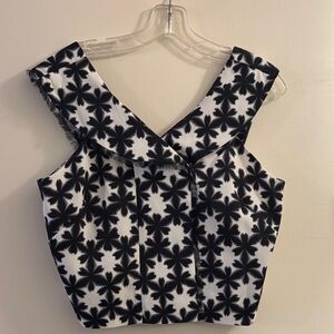 Black & White Floral Square-Neck Crop Top